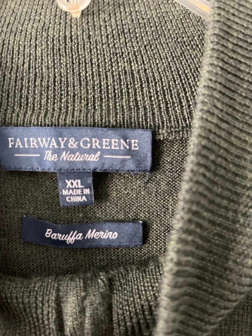 Fairway & Greene Mens XXL Green 100% Baruffa Merino Wool Quarter Zip Sweater